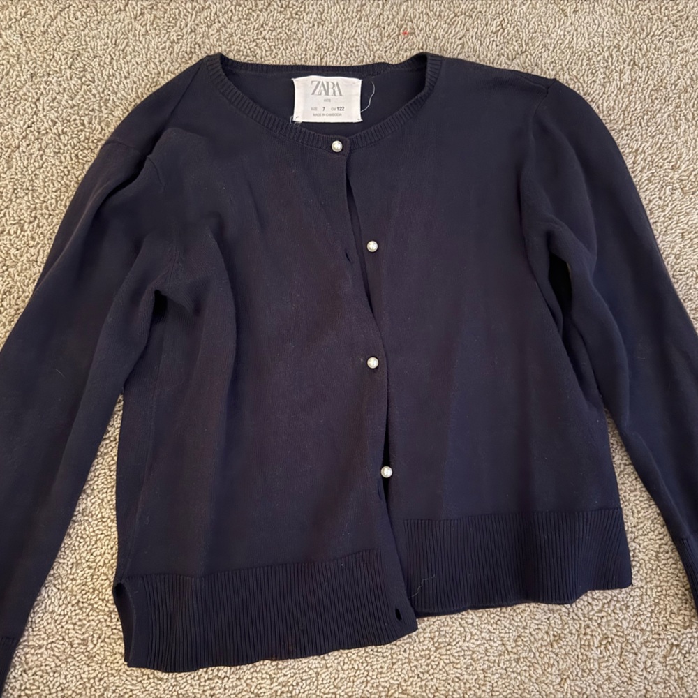 Zara Midnight Blue Cardigan with Pearl Accent